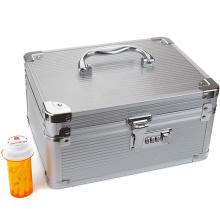 Portable Aluminum medical first-aid case Medium Medication Carrying Case Silver with combination lock